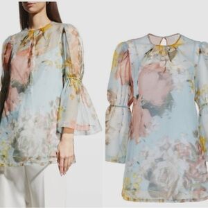Lela Rose Organza Puff Sleeve Top w/ Camisole